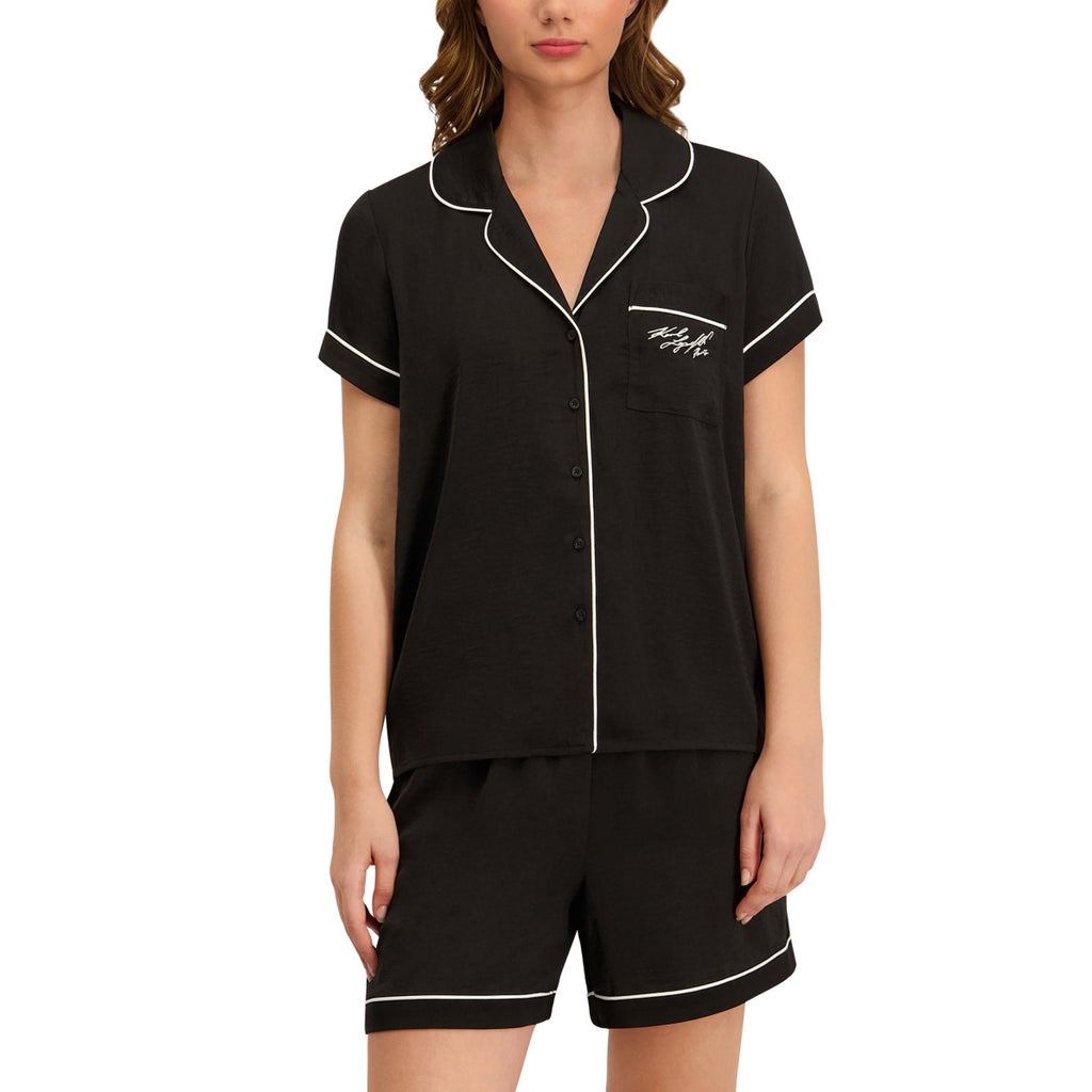 [color:black (solid black)] Karl Lagerfeld Women's Notch Collar Pajama Set - Black (Solid Black) - image 1