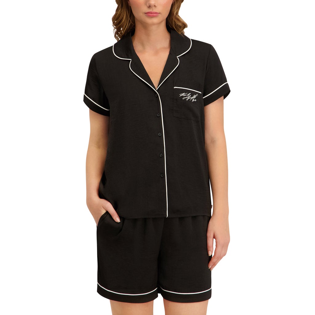 [color:black (solid black)] Karl Lagerfeld Women's Notch Collar Pajama Set - Black (Solid Black) - image 4