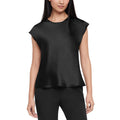 [color:black (black beauty)] Express Women's Short Sleeve Satin Blouse - Black (Black Beauty) - image 1