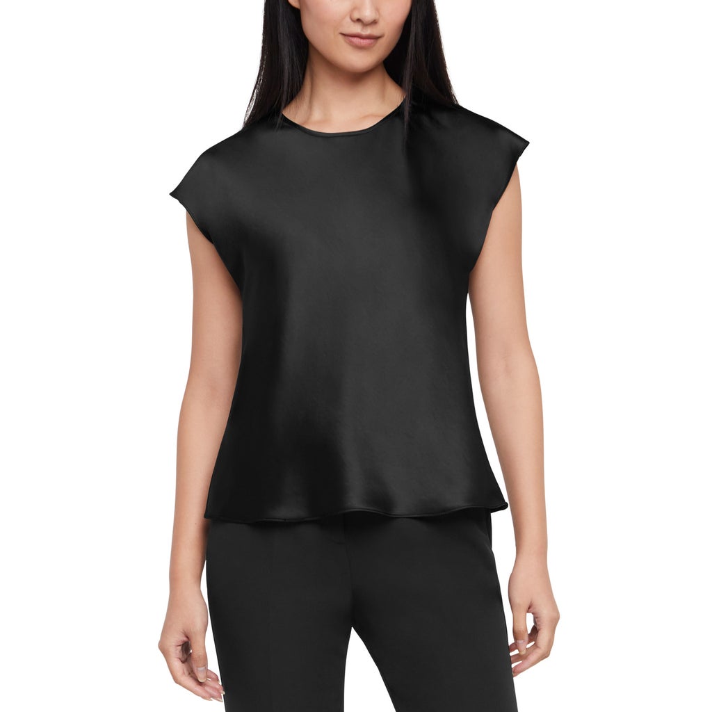[color:black (black beauty)] Express Women's Short Sleeve Satin Blouse - Black (Black Beauty) - image 1