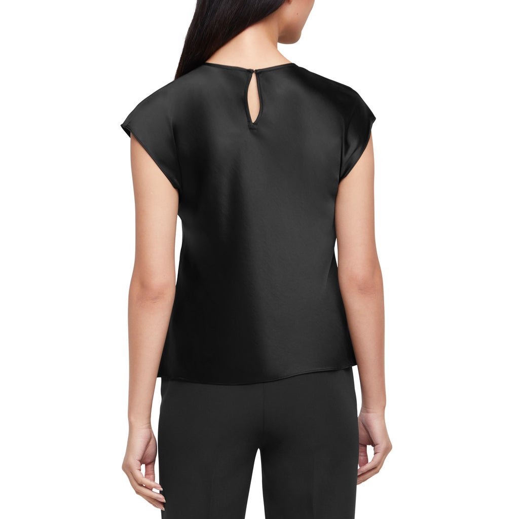 [color:black (black beauty)] Express Women's Short Sleeve Satin Blouse - Black (Black Beauty) - image 2