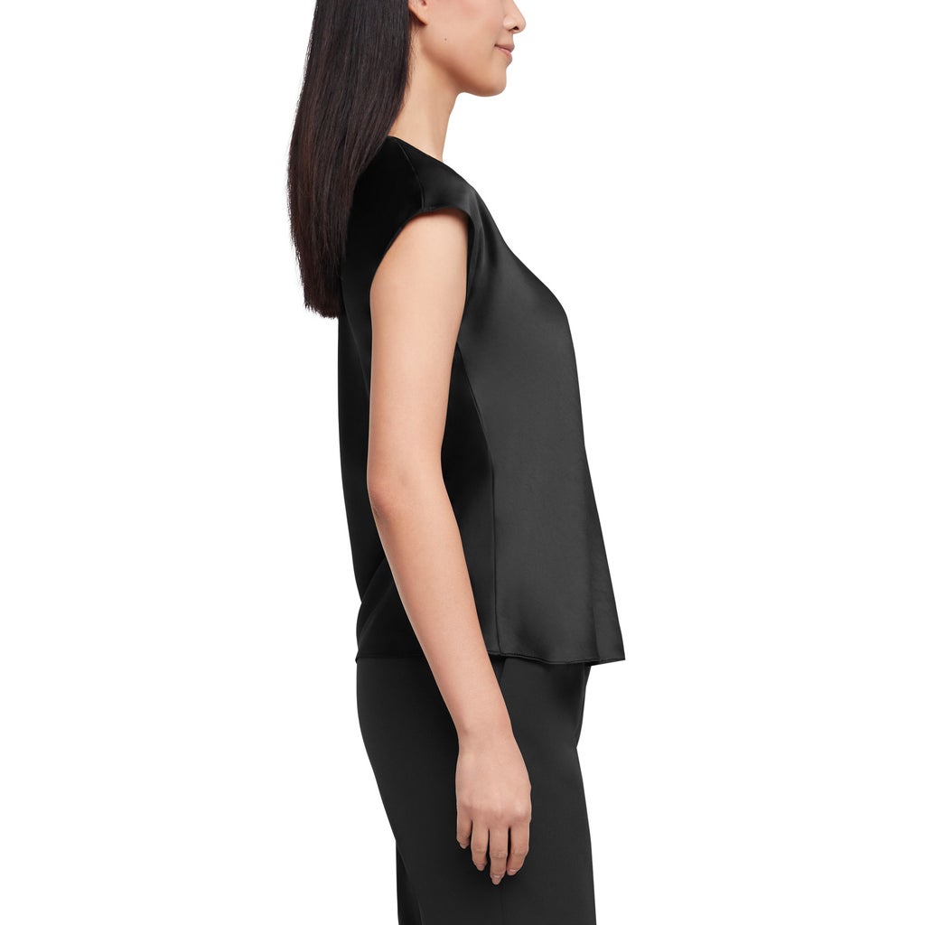 [color:black (black beauty)] Express Women's Short Sleeve Satin Blouse - Black (Black Beauty) - image 3