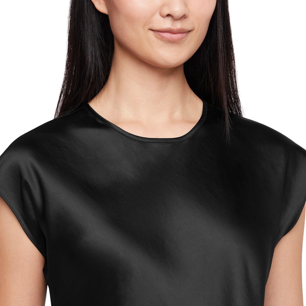 [color:black (black beauty)] Express Women's Short Sleeve Satin Blouse - Black (Black Beauty) - image 4