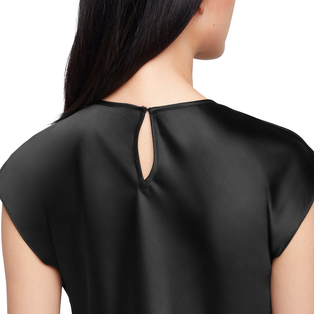 [color:black (black beauty)] Express Women's Short Sleeve Satin Blouse - Black (Black Beauty) - image 5