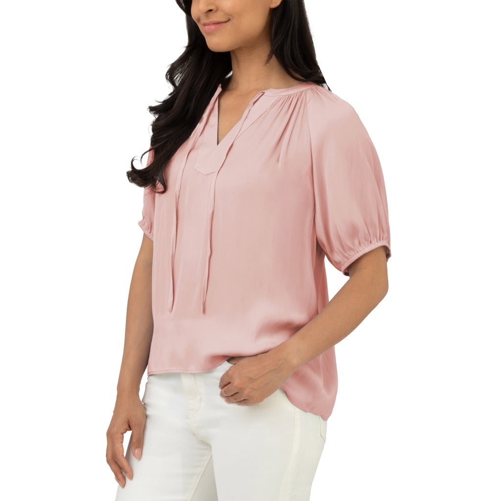 [color:pink] Well Worn Women's Short Sleeve Satin Blouse - Pink - image 2