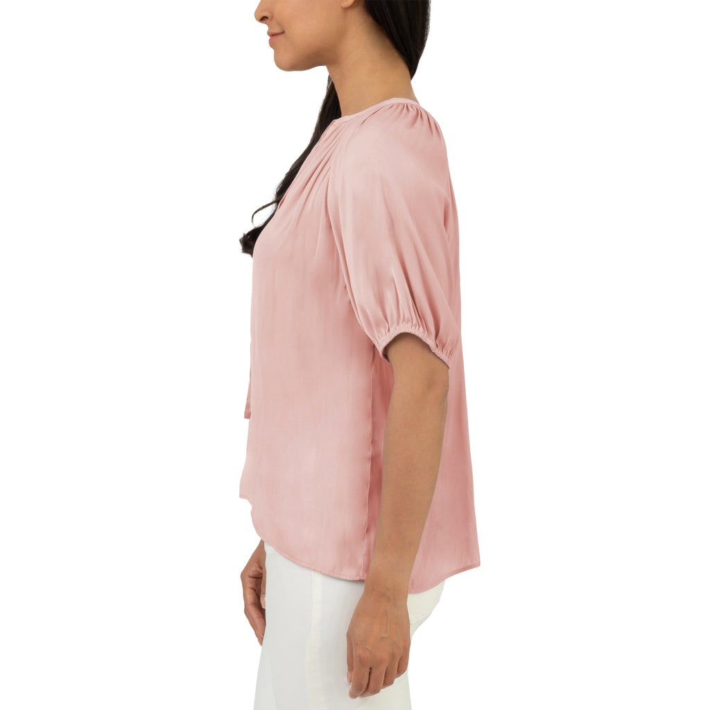 [color:pink] Well Worn Women's Short Sleeve Satin Blouse - Pink - image 3
