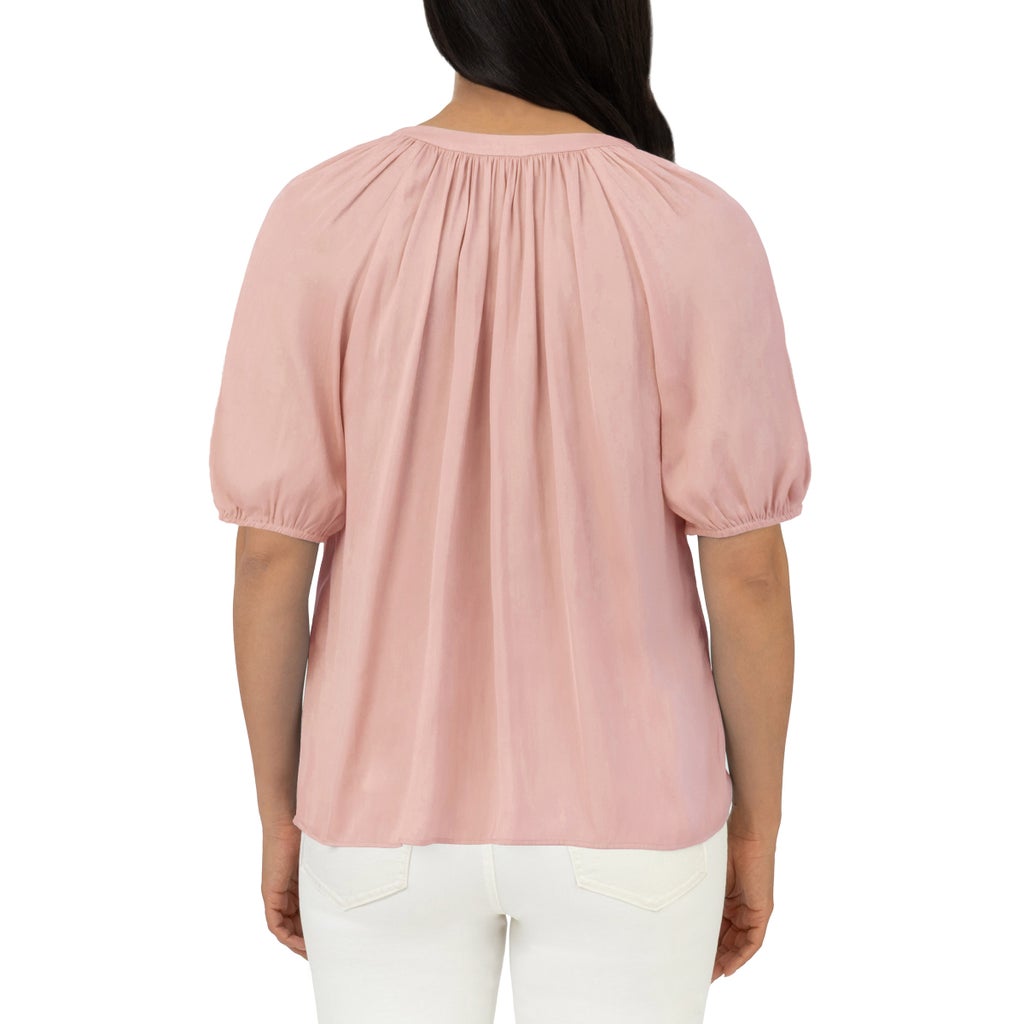 [color:pink] Well Worn Women's Short Sleeve Satin Blouse - Pink - image 4