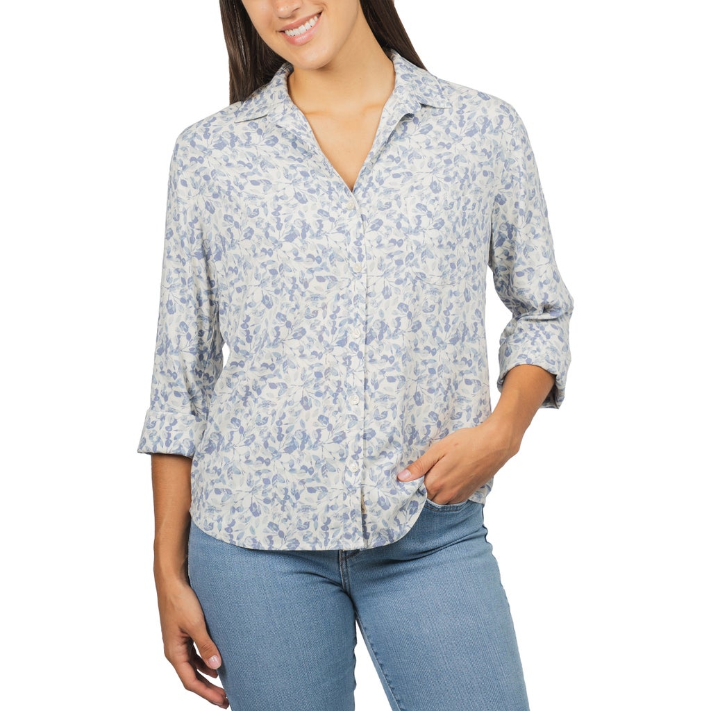 [color:blue] Jachs Girlfriend Women's 3/4 Sleeve Button Up Shirt - Blue - image 5