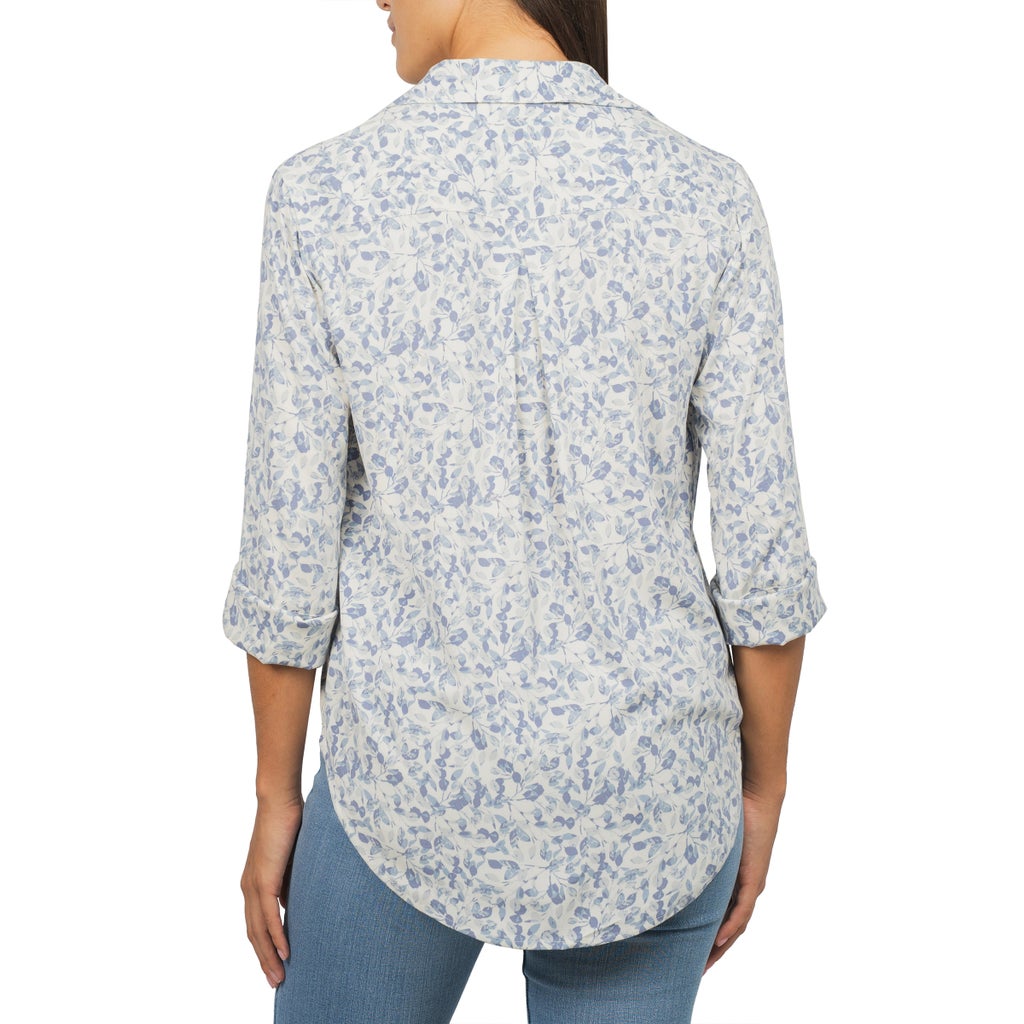 [color:blue] Jachs Girlfriend Women's 3/4 Sleeve Button Up Shirt - Blue - image 3