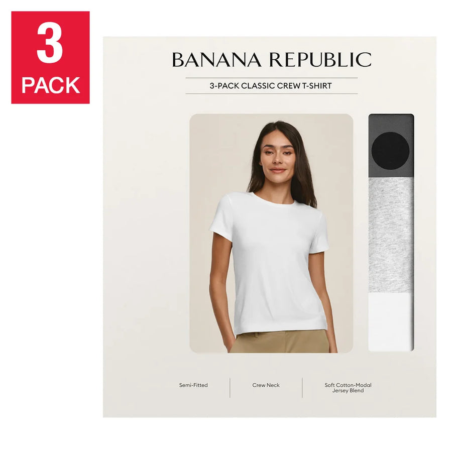 Banana Republic Women's Crewneck Short Sleeve T-shirt, 3-pack