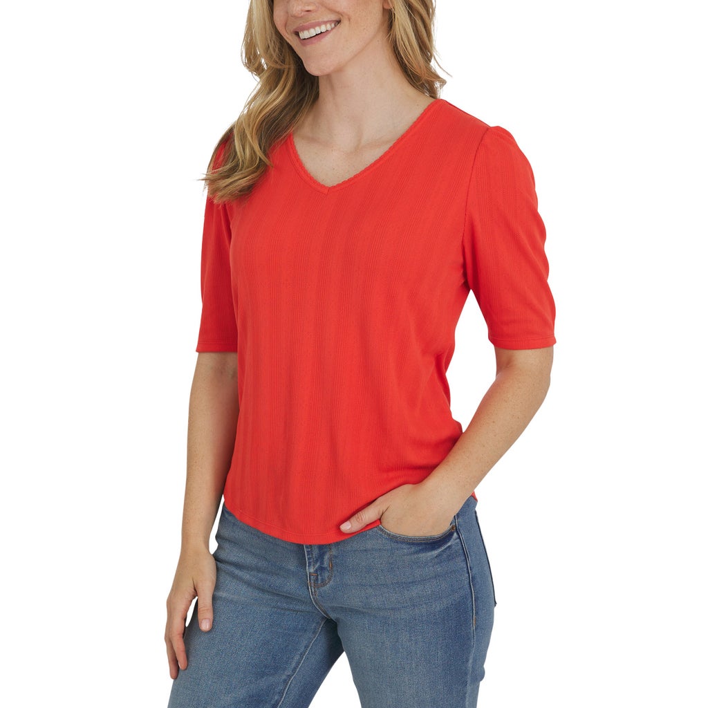 [color:red] Lands' End Women's Pointelle Elbow Sleeve Top - Red - image 12