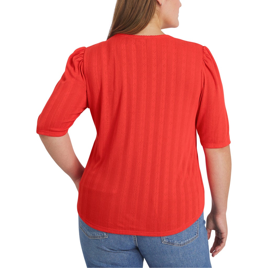 [color:red] Lands' End Women's Pointelle Elbow Sleeve Top - Red - image 15