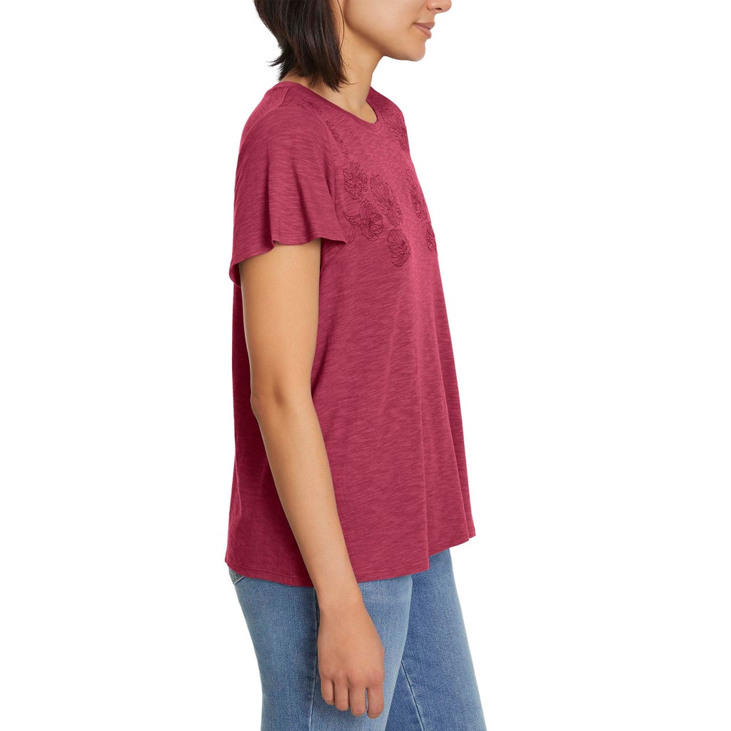 [color:dark pink] Ella Moss Women's Short Sleeve Embroidered Top - Dark Pink - image 8