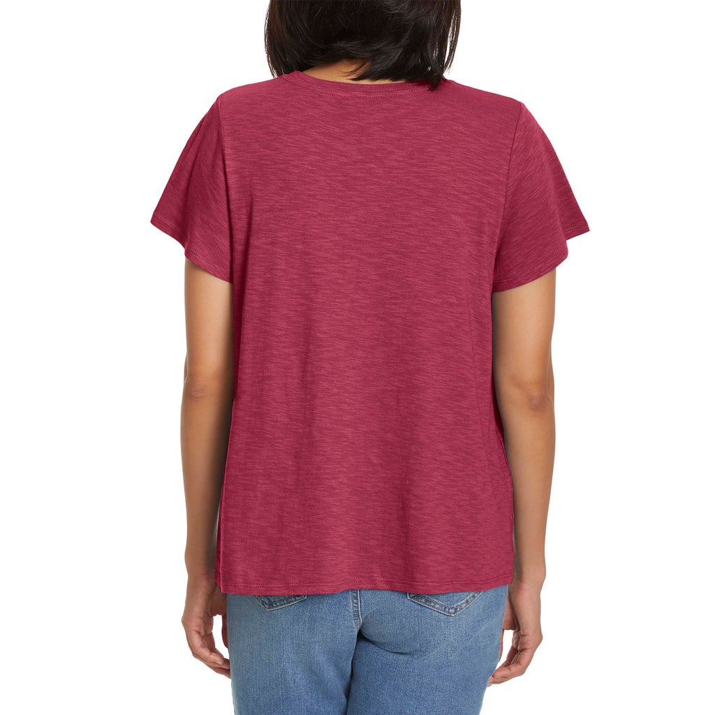 [color:dark pink] Ella Moss Women's Short Sleeve Embroidered Top - Dark Pink - image 3