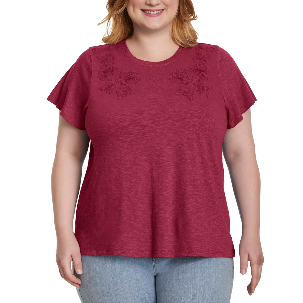 [color:dark pink] Ella Moss Women's Short Sleeve Embroidered Top - Dark Pink - image 10