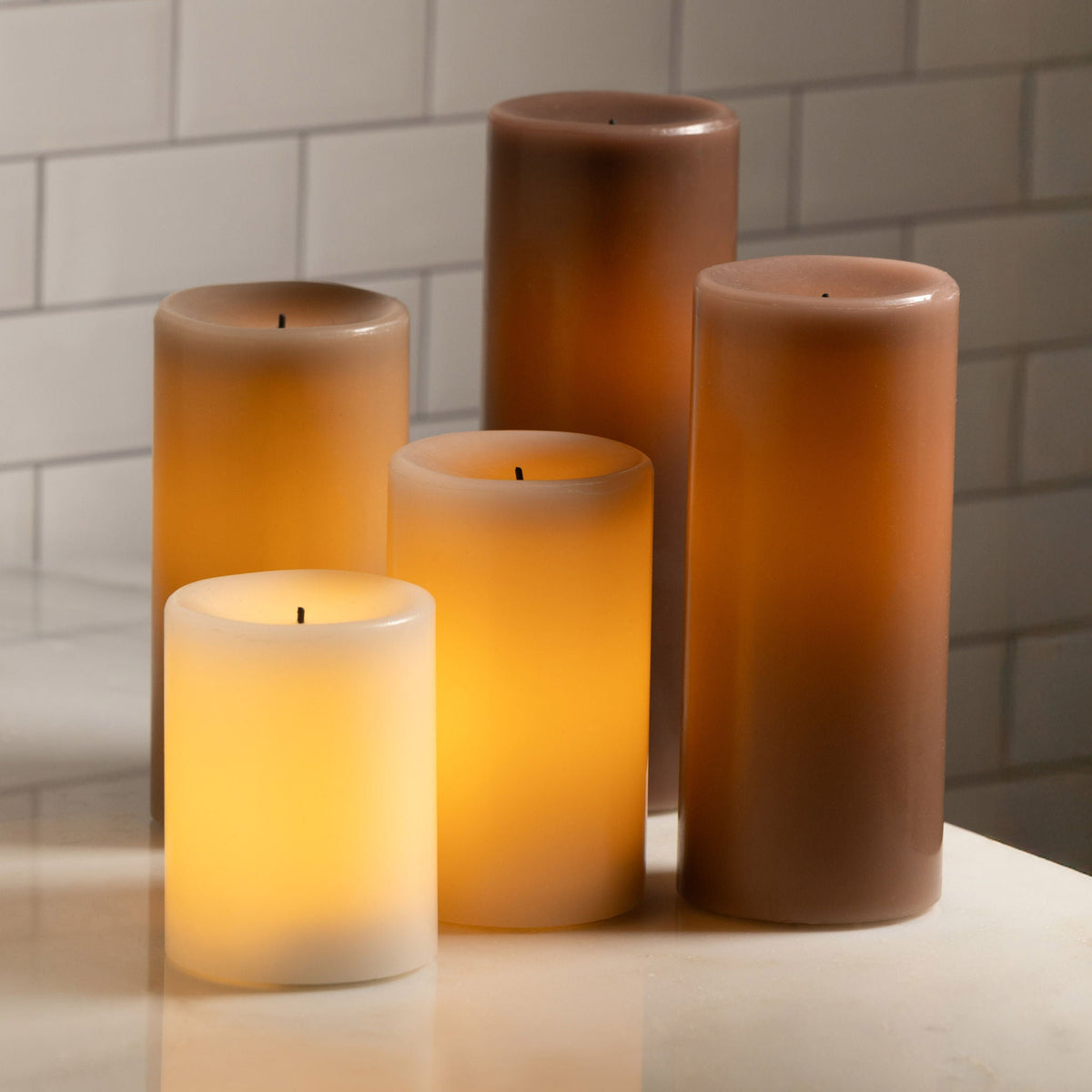 Fusion Warm Ombre LED Black Wick Candle Set with Remote, 5-piece