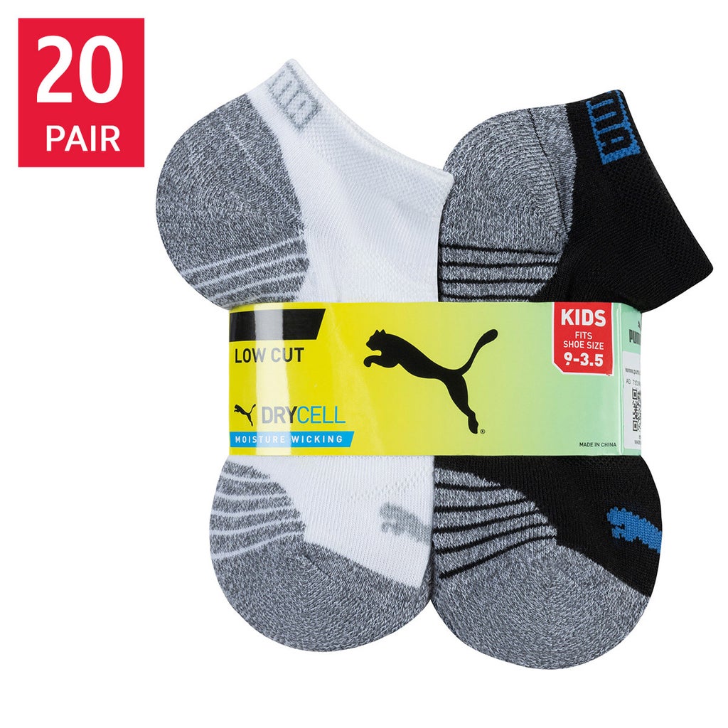 [color:black] PUMA Kids' Low Cut Socks, 20-pair - Black - image 1