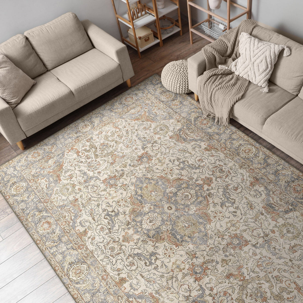 Apache Chenille Area Rug, Rosetta Beige, 6' x 9'