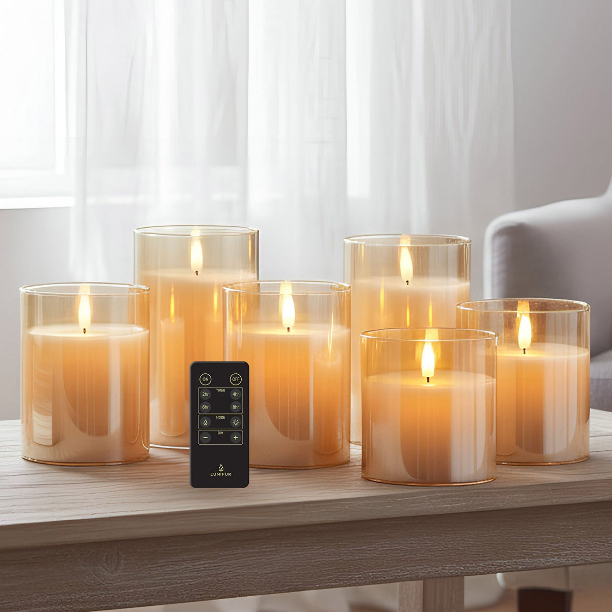 LumiPur 6-piece Flameless LED Candles Design Series Glass with Remote