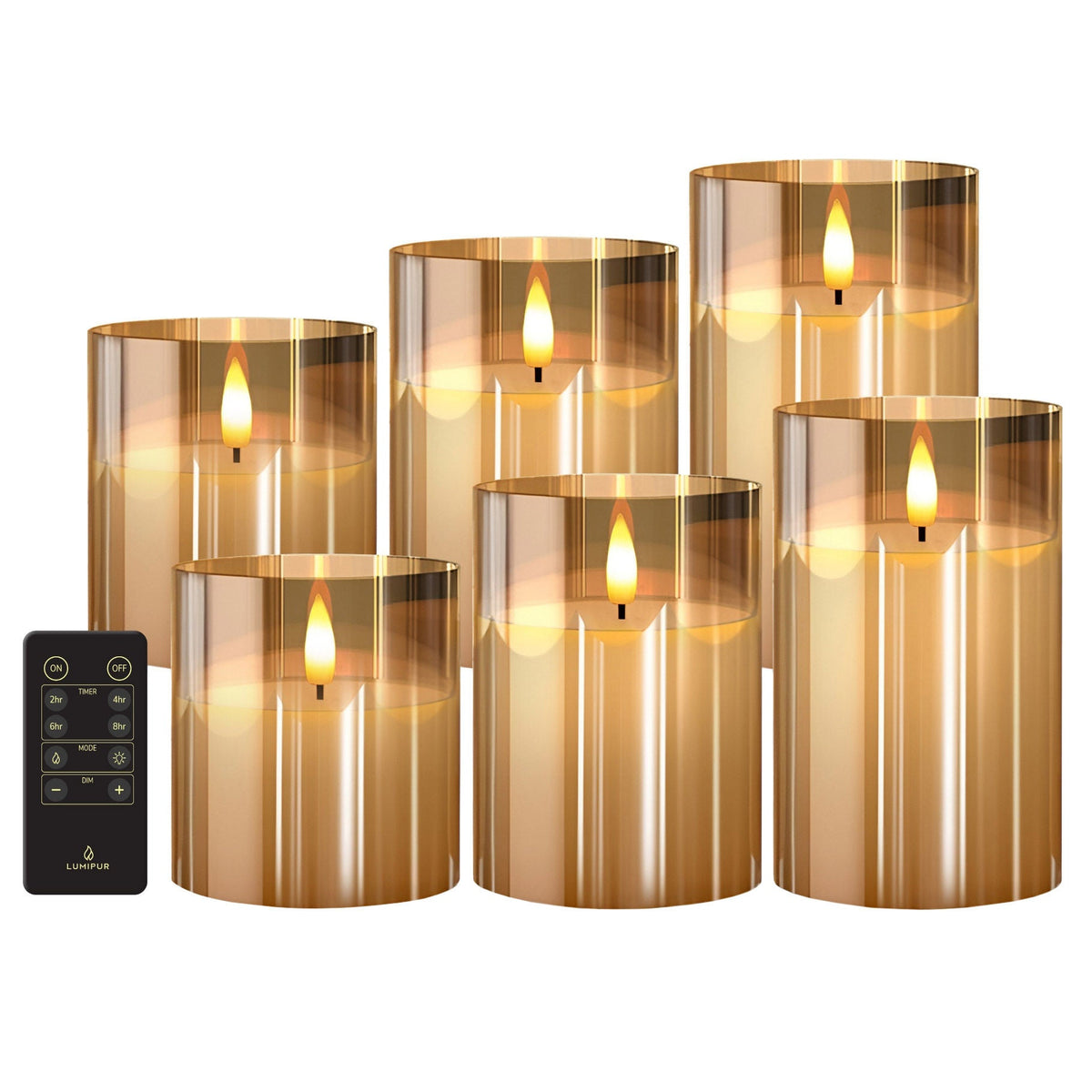 LumiPur 6-piece Flameless LED Candles Design Series Glass with Remote
