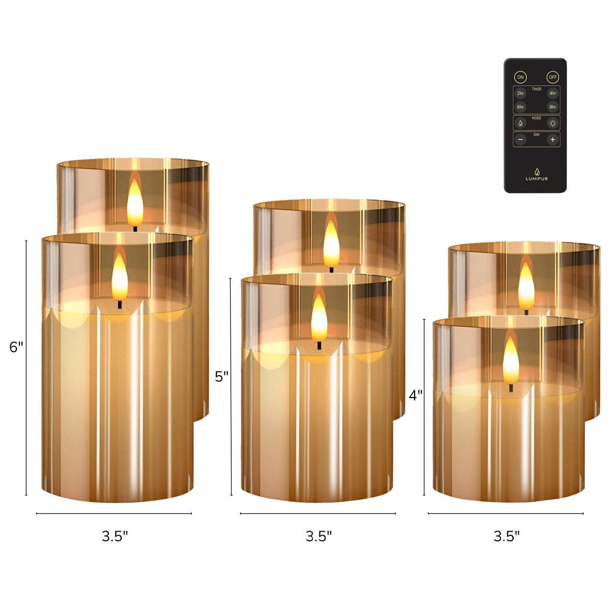 LumiPur 6-piece Flameless LED Candles Design Series Glass with Remote