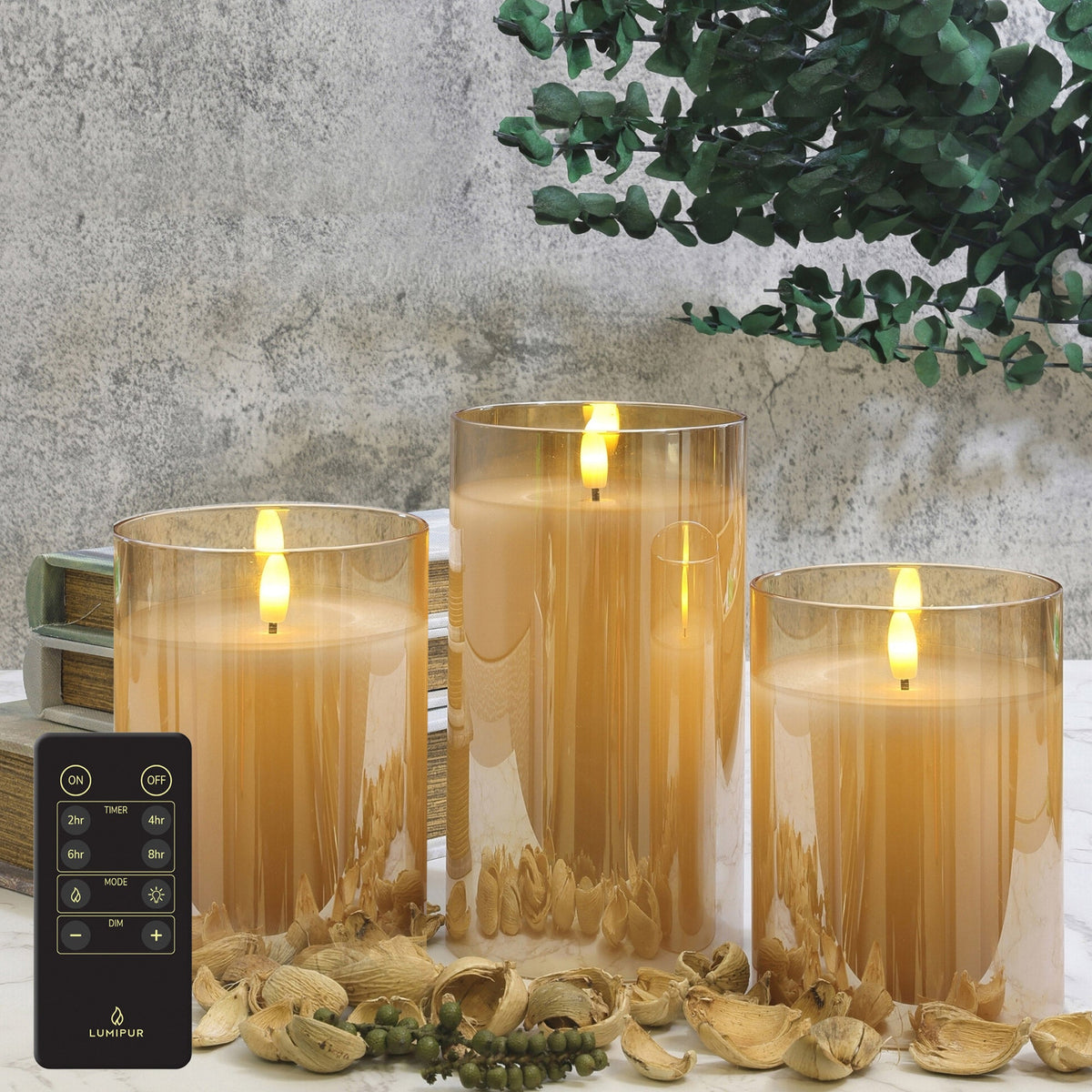 LumiPur 6-piece Flameless LED Candles Design Series Glass with Remote