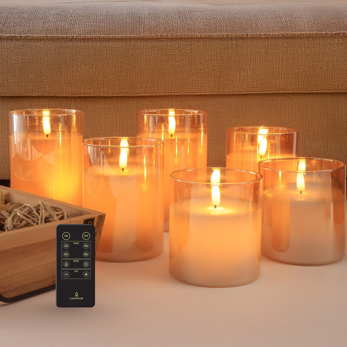 LumiPur 6-piece Flameless LED Candles Design Series Glass with Remote
