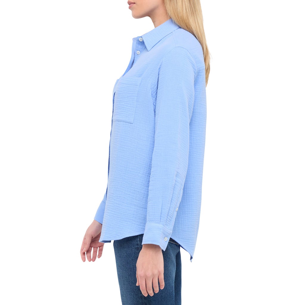 [color:blue] Gap Women's Cotton Gauze Button Up Shirt - Blue - image 3