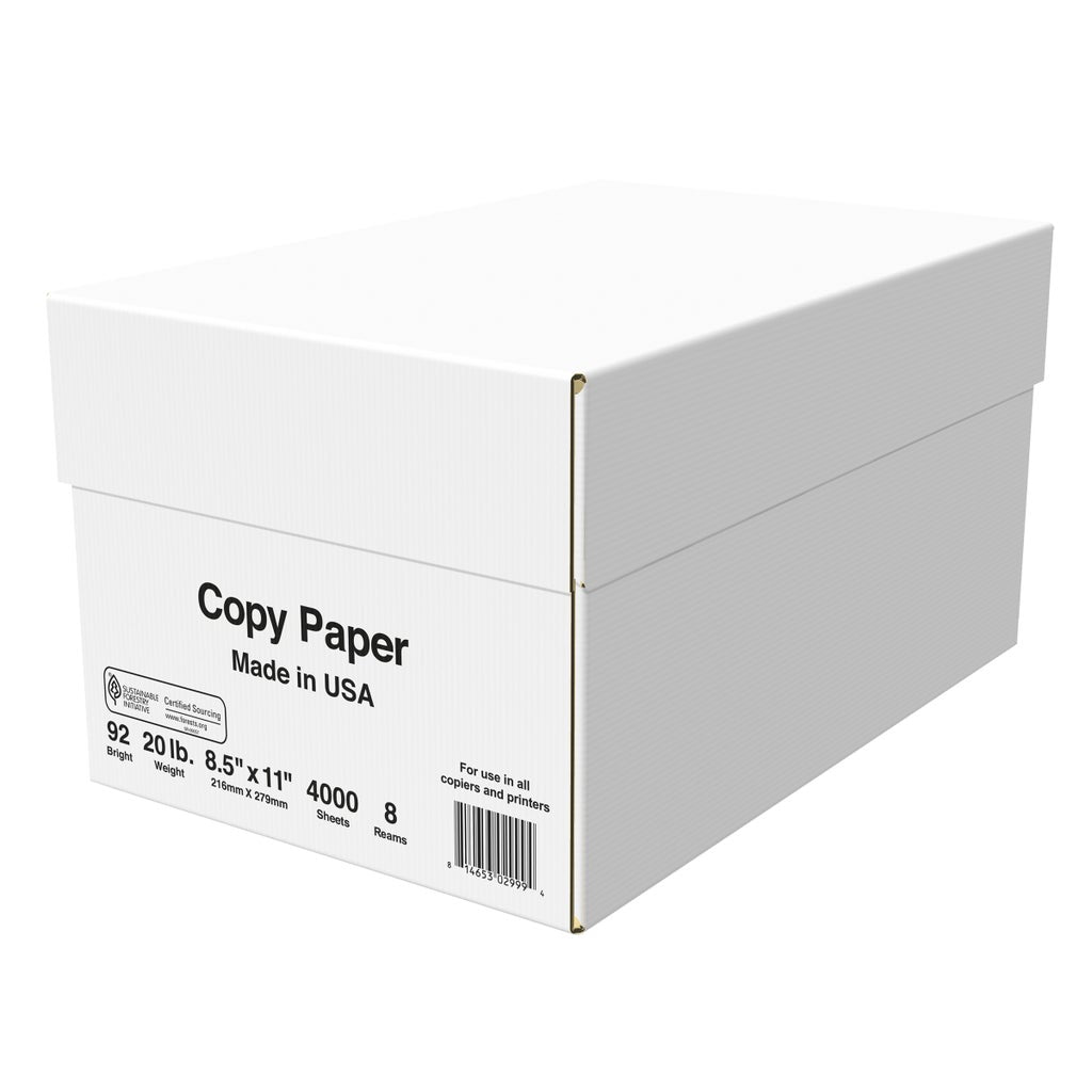 8 Ream Copy Paper – 20lb 8.5"x11" 92 Bright White Paper. 4,000 Sheets – 500 Sheets per Ream – image 1
