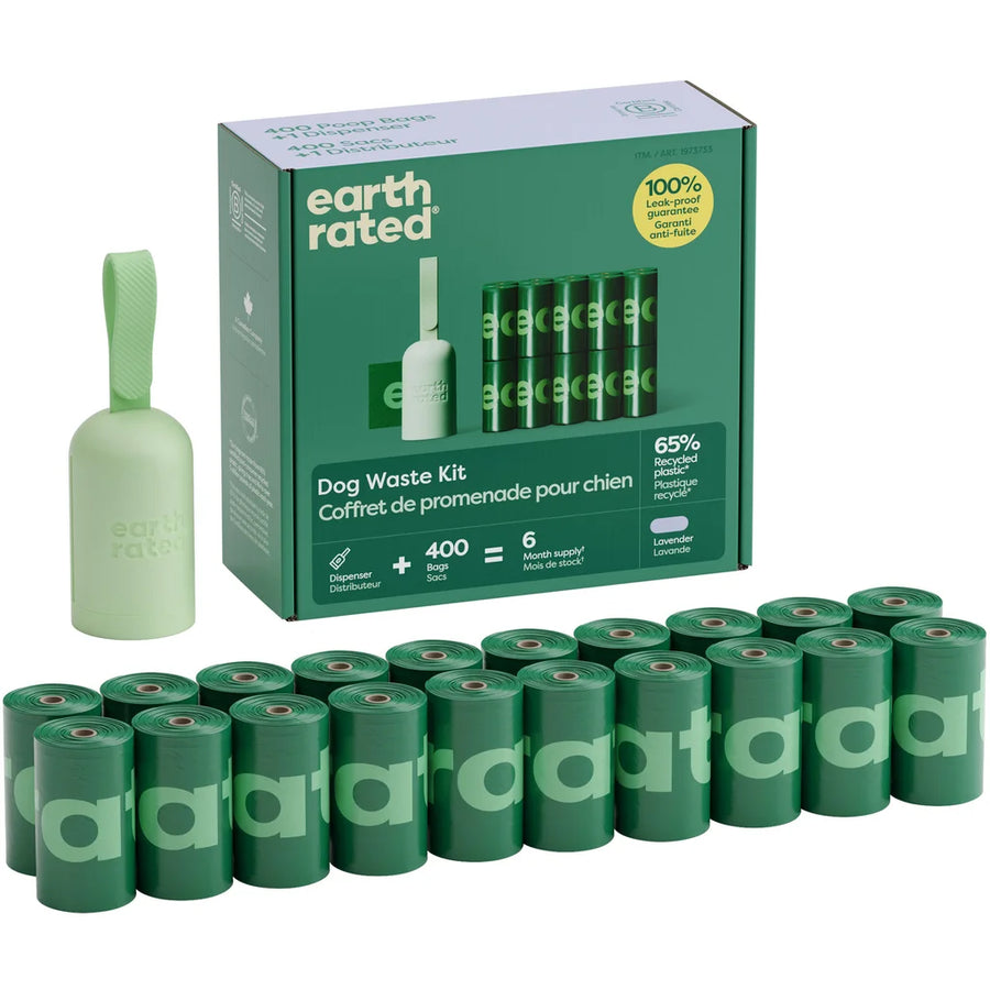 Earth Rated Dog Waste Kit with Dispenser, Lavender, 400-bags