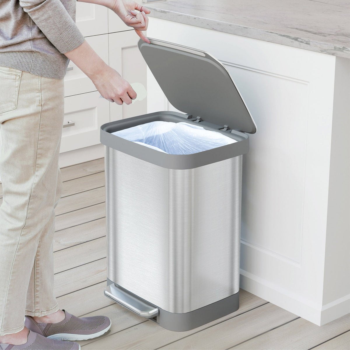 Glad Stainless Steel Trash Can and Bag Bundle