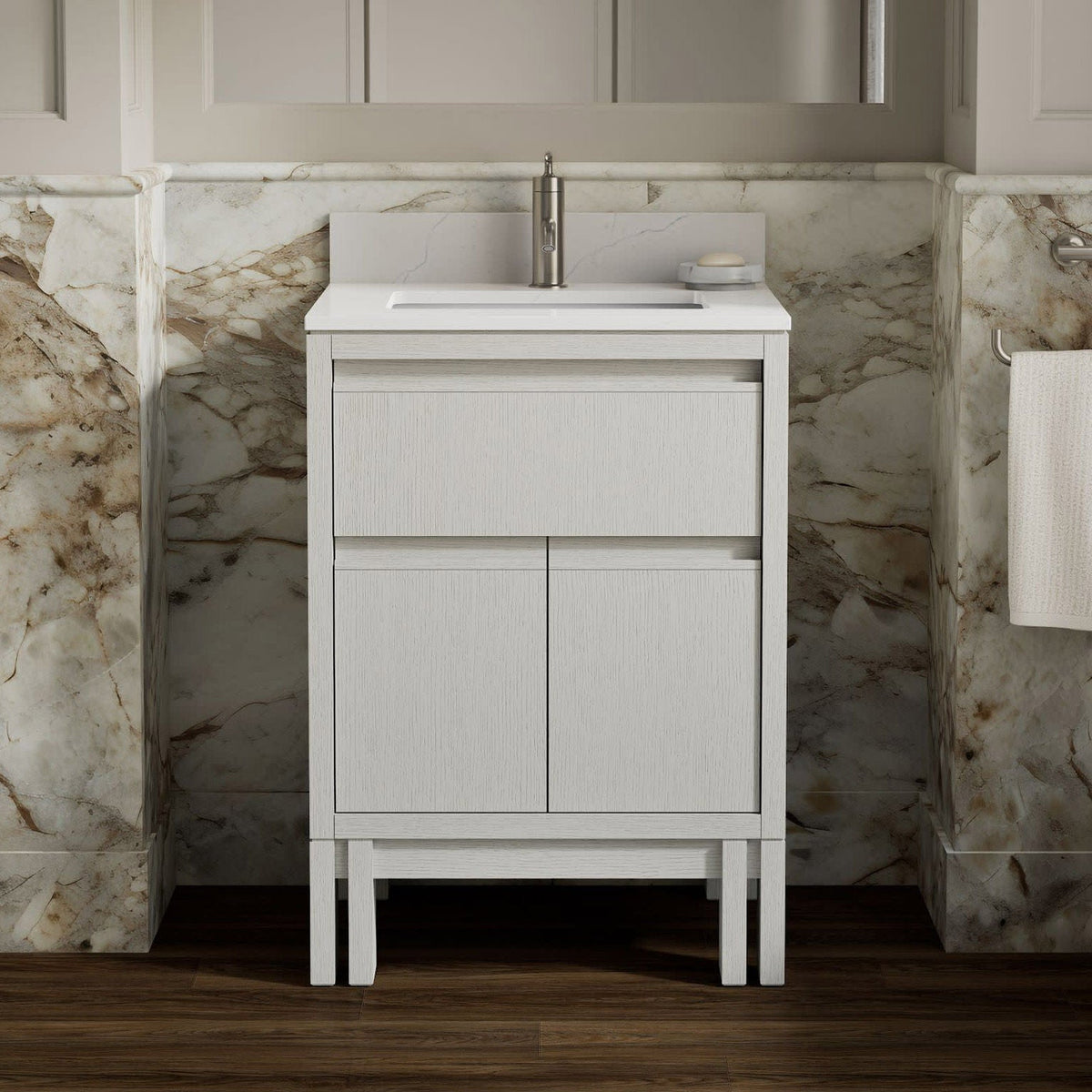 Kohler Solive Bathroom Vanity with Sink and Quartz Top in White