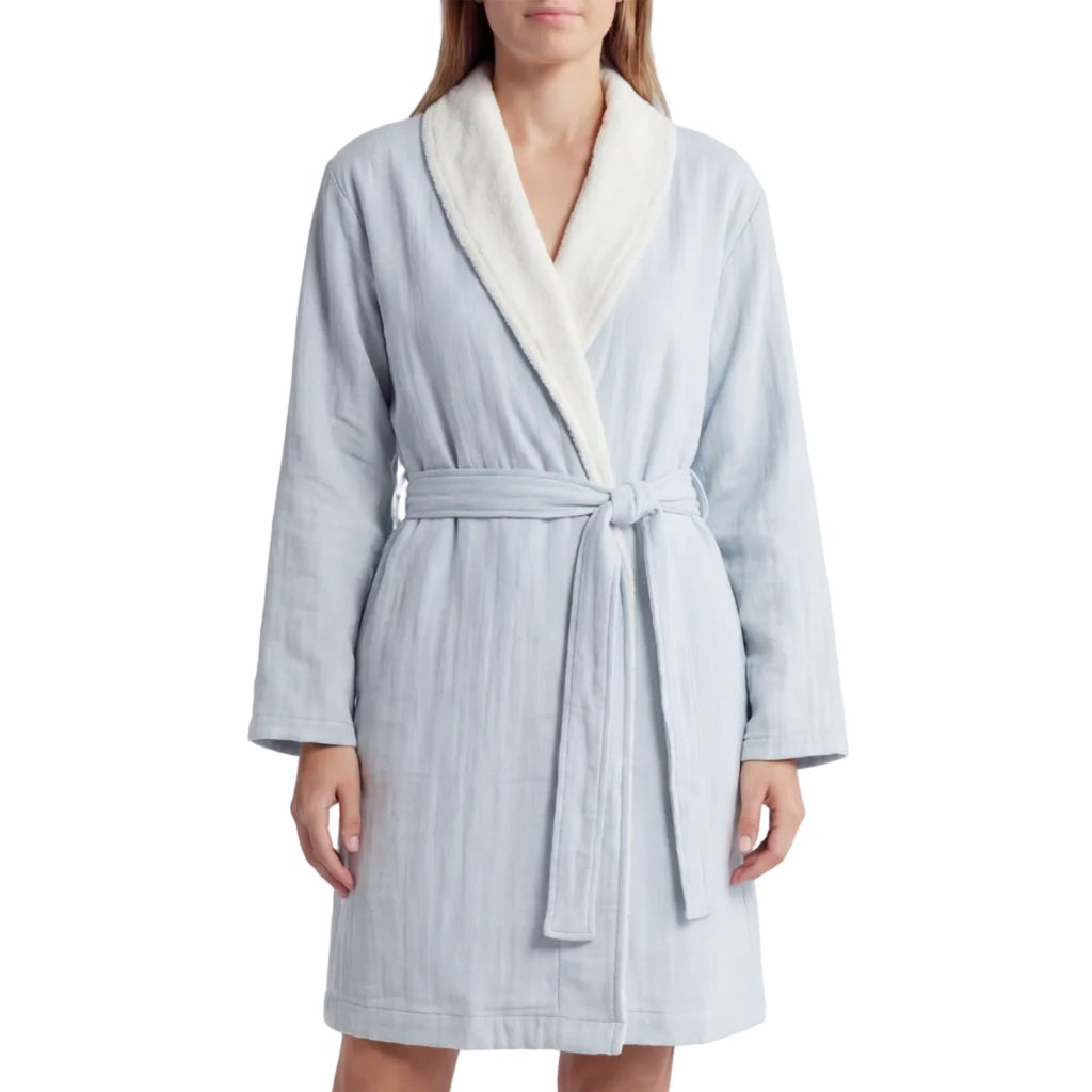 [color:blue] Pure Fiber Soluna - Double-ply Gossamer and Terry Bathrobe - Blue - image 1
