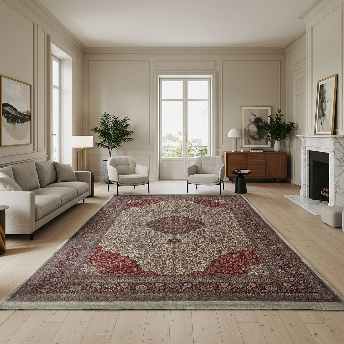 Chatsworth Hand Knotted Rug Collection, Penshurst Medallion Ivory