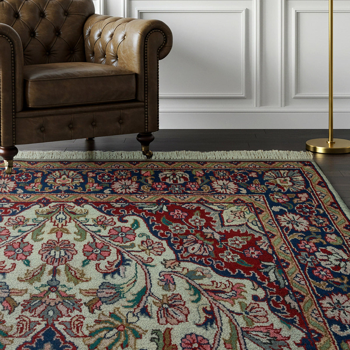 Chatsworth Hand Knotted Rug Collection, Penshurst Medallion Ivory