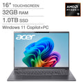 Acer Aspire 16" AI Copilot+ PC Touchscreen Laptop — AMD Ryzen AI 9 365 Processor — WUXGA (1920 x 1200) 120Hz Touchscreen — 32GB RAM — 1TB SSD — Windows 11 Home — Steel Gray – image 1