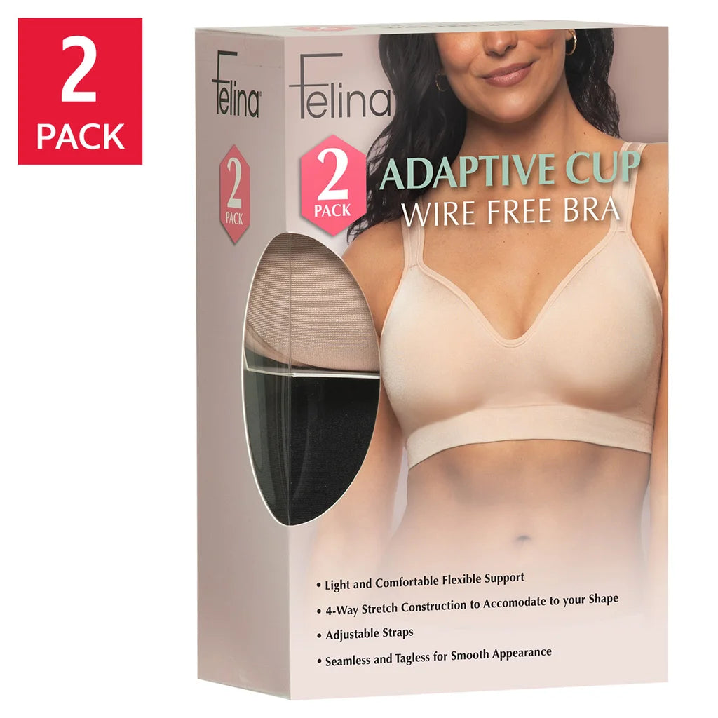 Felina Women's Adaptive Cup Wire Free Bra, 2-pack - image 2