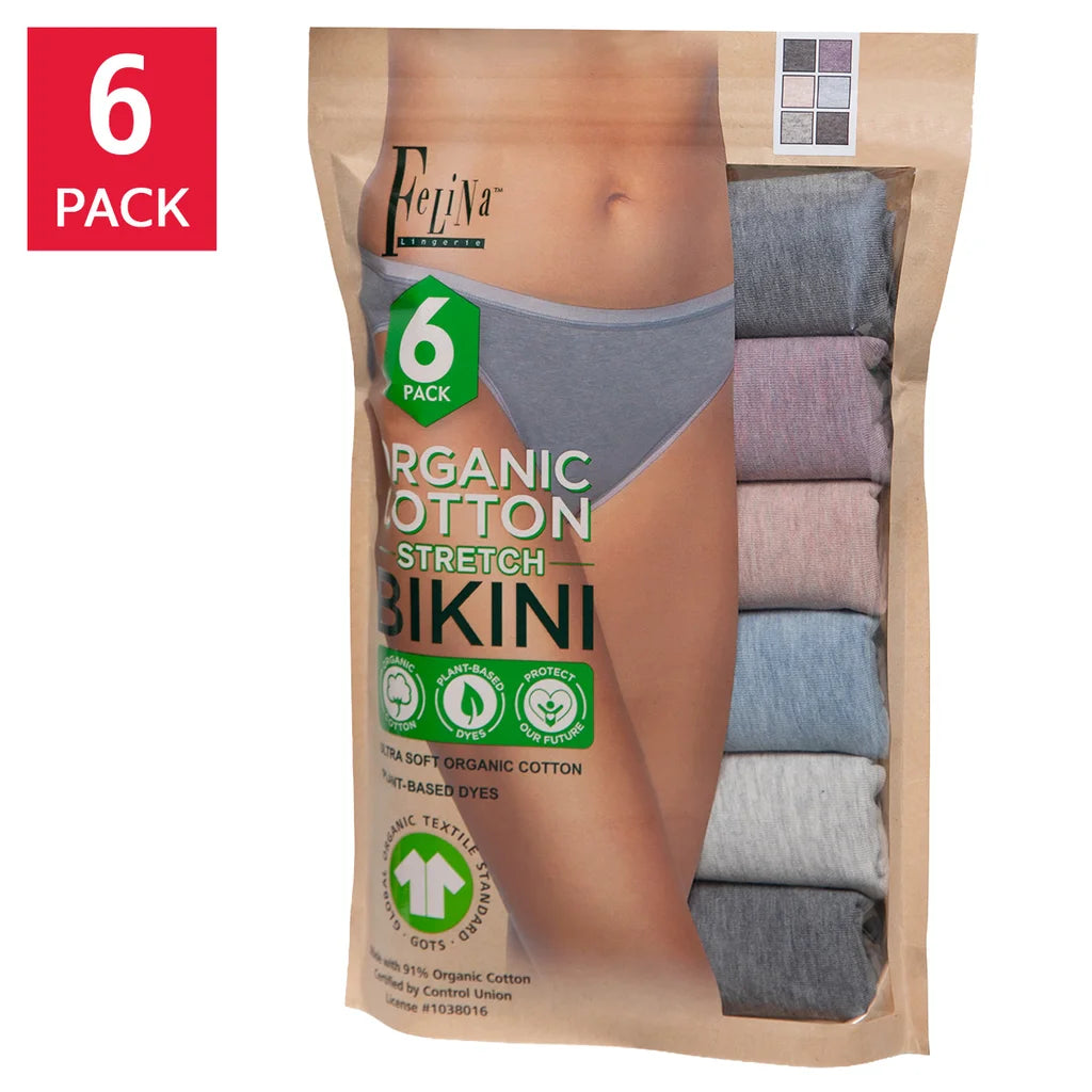 Felina Women's Organic Cotton Stretch Bikini, 6-pack - image 2