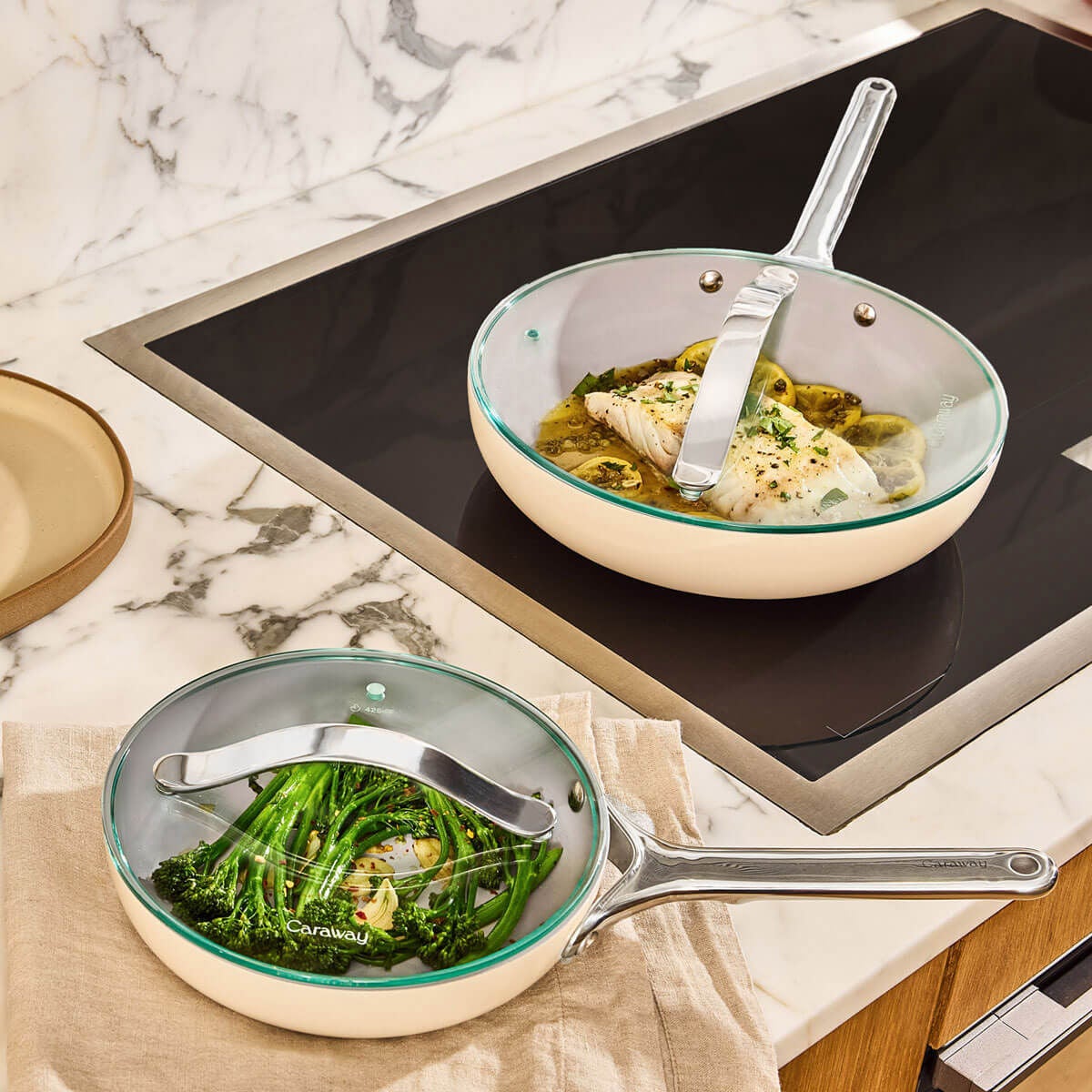 Caraway 4-piece Ceramic Fry Pans & Glass Lids Set