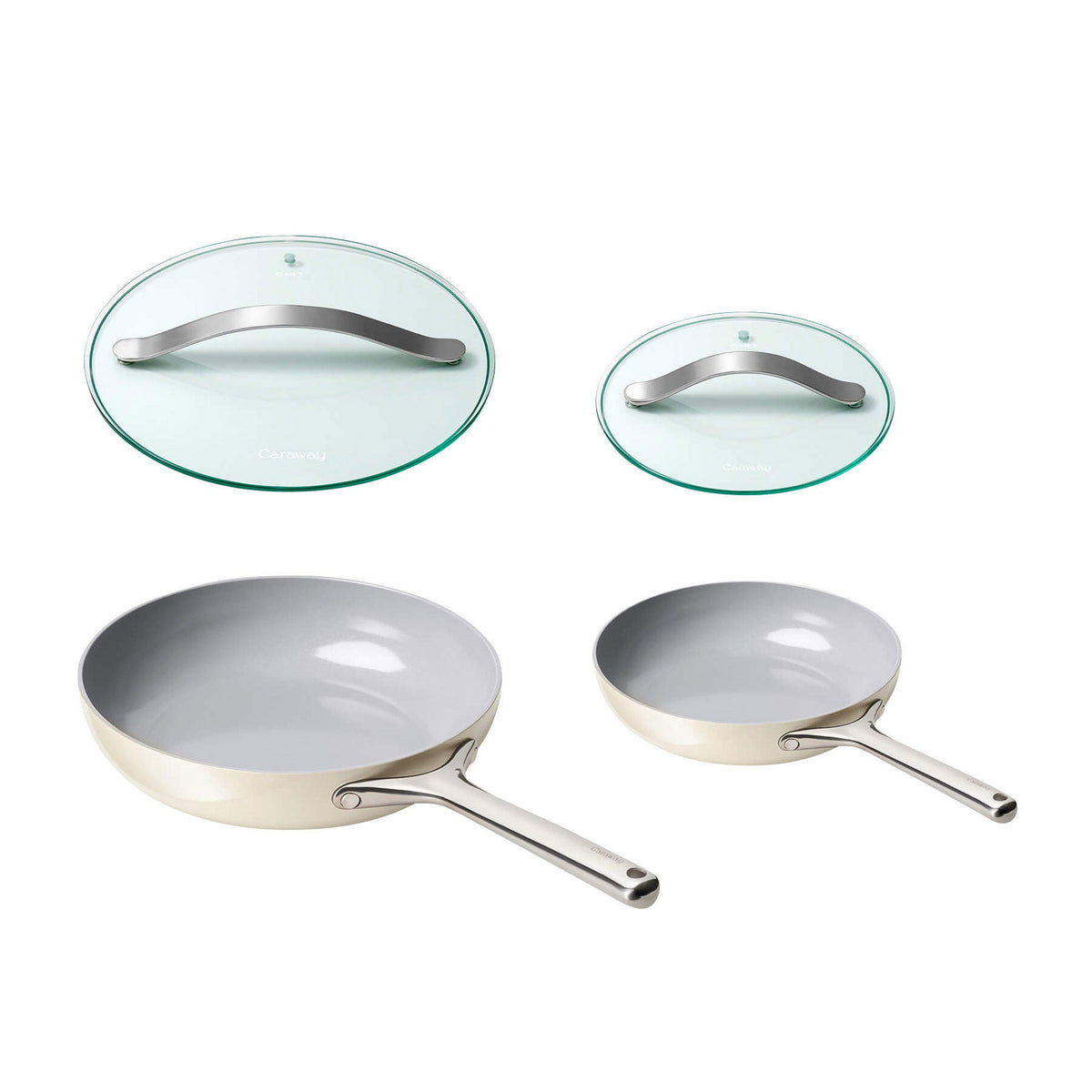 Caraway 4-piece Ceramic Fry Pans & Glass Lids Set