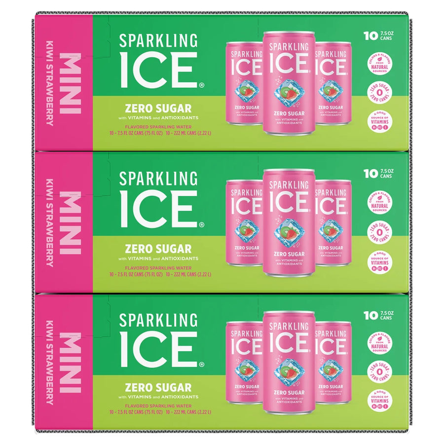 Sparkling Ice Sparkling Water Mini, Kiwi Strawberry, 7.5 fl oz, 30-count