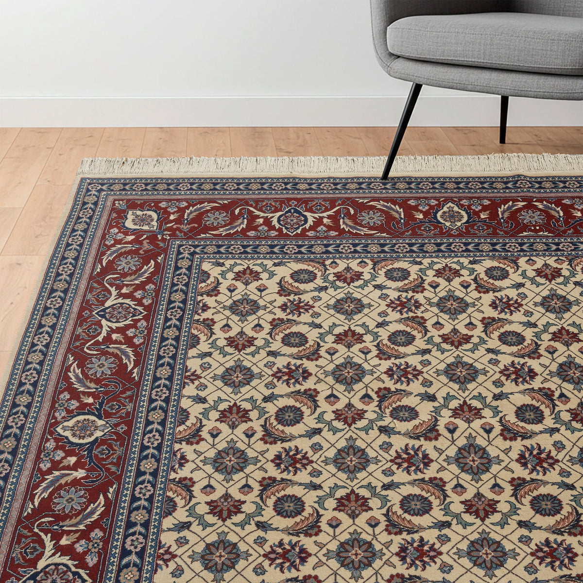 Montacute Hand Knotted Rug Collection, Classic Herati Ivory Red