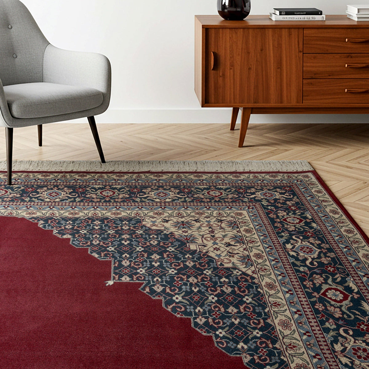 Montacute Hand Knotted Rug Collection, Diamond Medallion Redfield Red