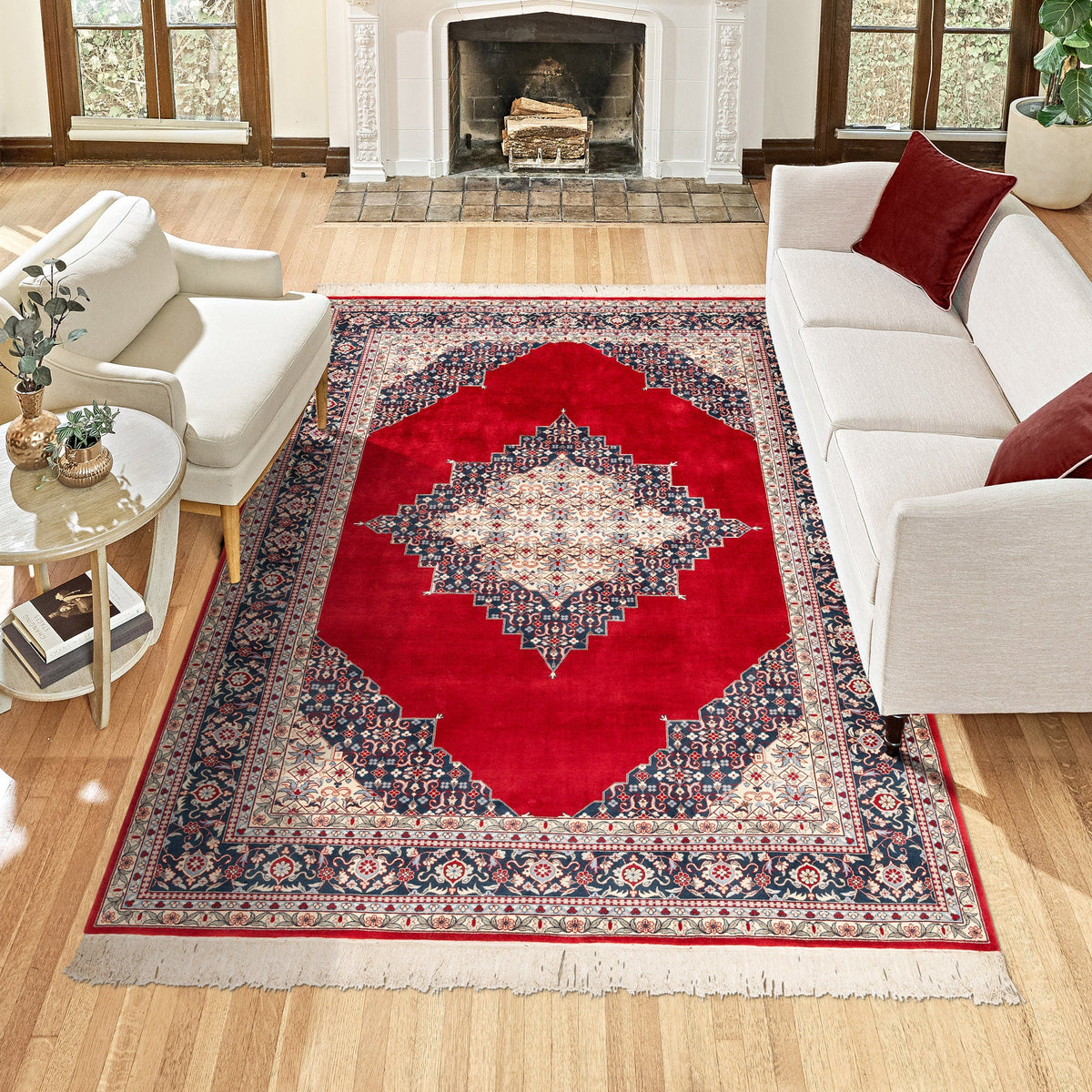 Montacute Hand Knotted Rug Collection, Diamond Medallion Redfield Red
