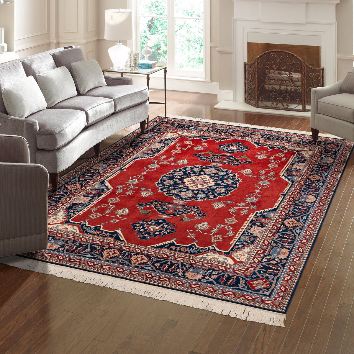 Montacute Hand Knotted Rug Collection, Churchill Medallion Red Navy