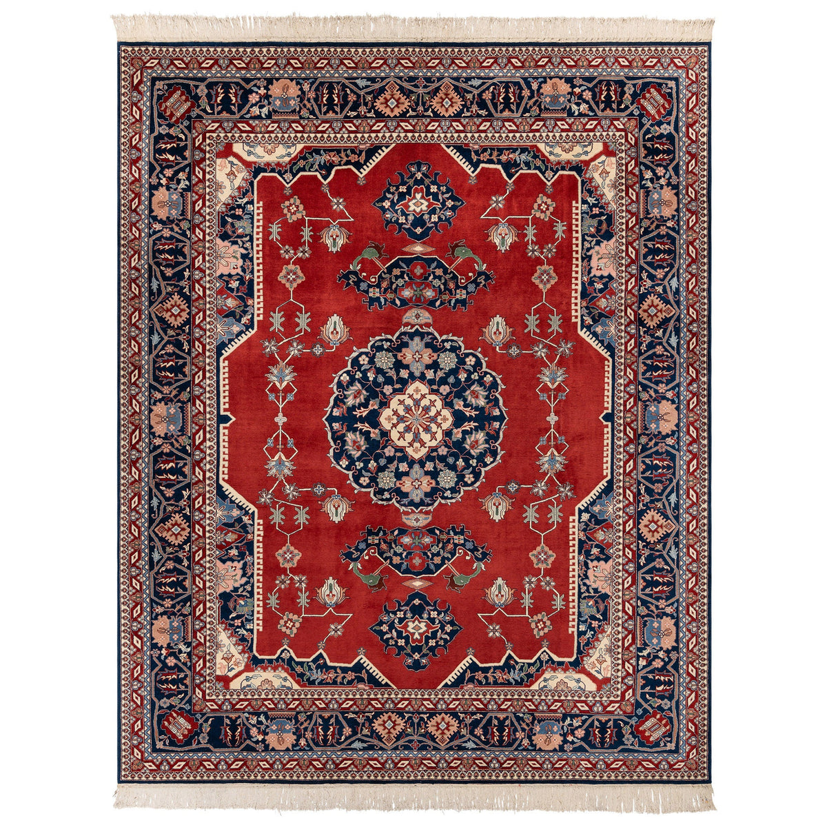 Montacute Hand Knotted Rug Collection, Churchill Medallion Red Navy