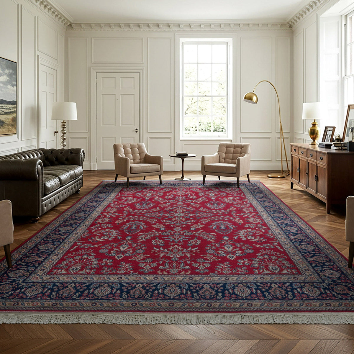 Montacute Hand Knotted Rug Collection, Grand Sarouk Red Navy