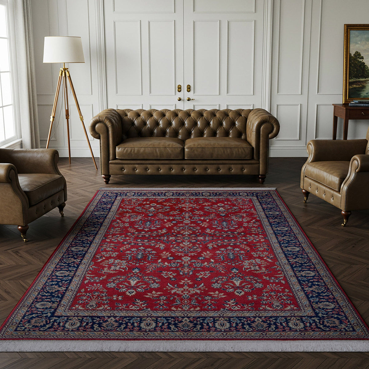 Montacute Hand Knotted Rug Collection, Grand Sarouk Red Navy