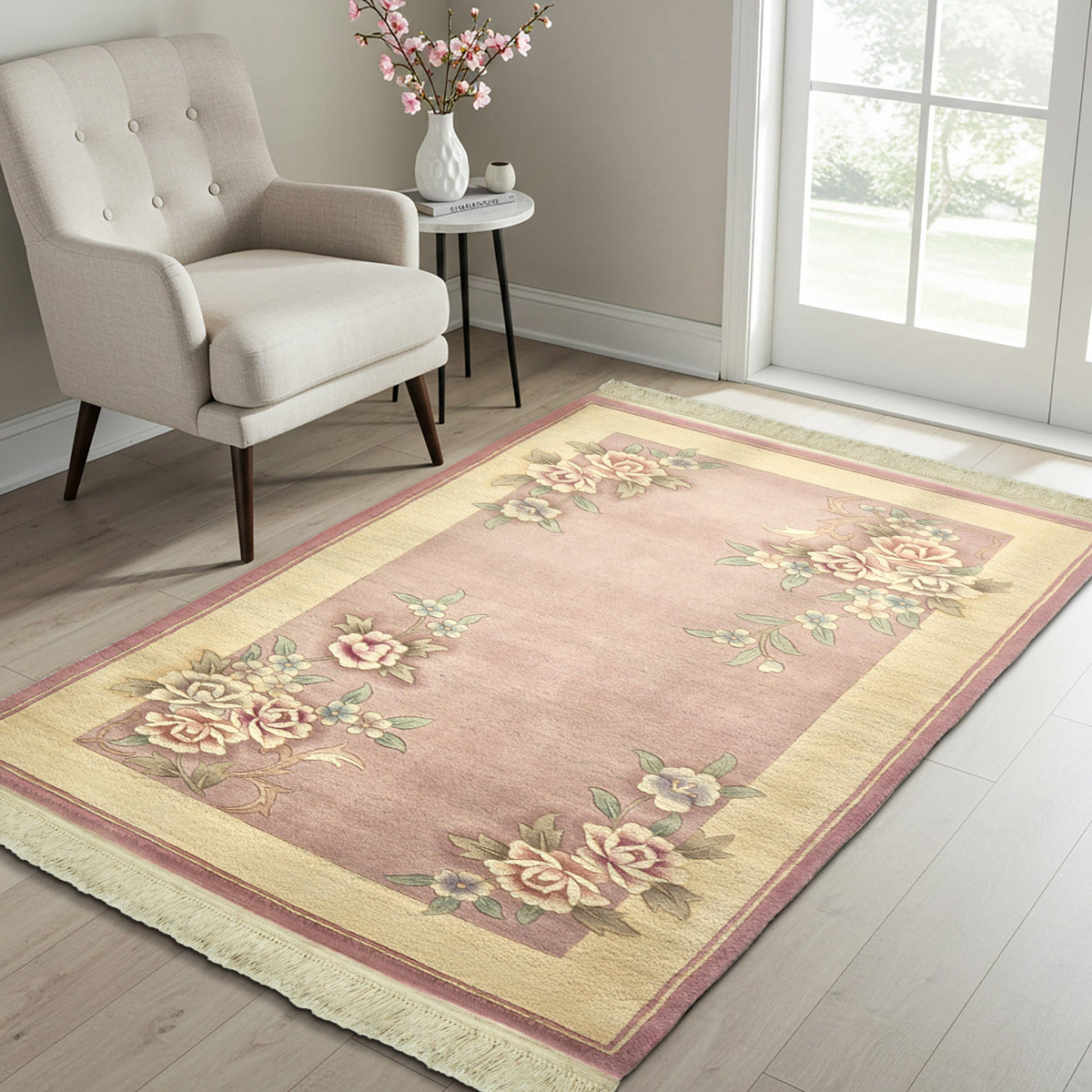 Pagoda Hand Knotted Rug Collection, Shan Light Rose