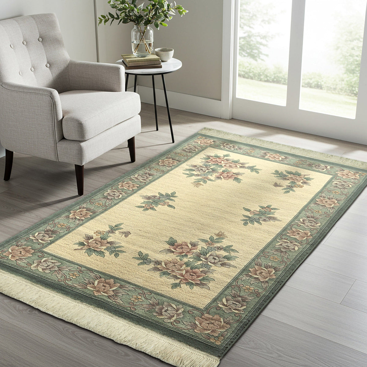 Pagoda Hand Knotted Rug Collection, Shan Floral Ivory Sage